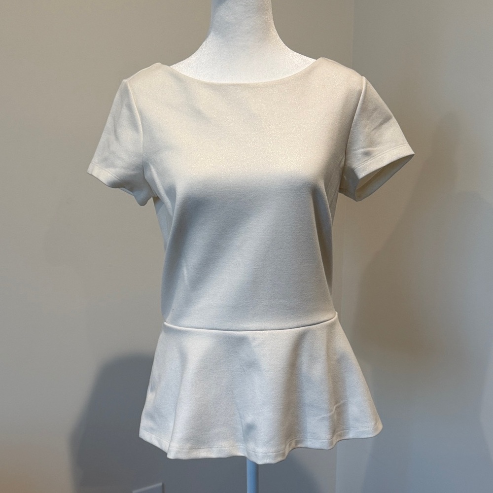 Banana Republic Cream Metallic Short Sleeve Peplum Top